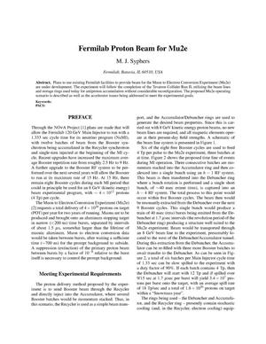 Fermilab Proton Beam for Mu2e