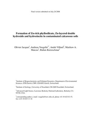 Formation of Zn-rich phyllosilicate, Zn-layered double hydroxide and hydrozincite in contaminated calcareous soils