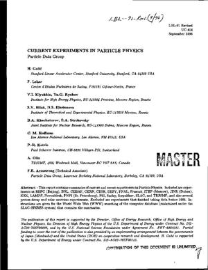 Current Experiments in Particle Physics (September 1996)