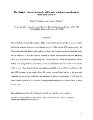 The effect of resist on the transfer of line-edge roughness spatial metrics from mask to wafer