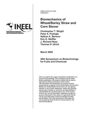 Biomechanics of Wheat/Barley Straw and Corn Stover