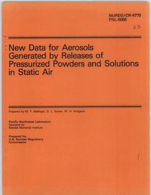 New Data for Aerosols Generated by Releases of Pressurized Powders and Solutions in Static Air