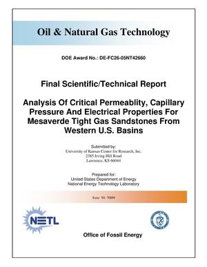 Analysis of Critical Permeabilty, Capillary Pressure and Electrical Properties for Mesaverde Tight Gas Sandstones from Western U.S. Basins