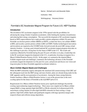 Fermilab's SC Accelerator Magnet Program for Future U.S. HEP Facilities