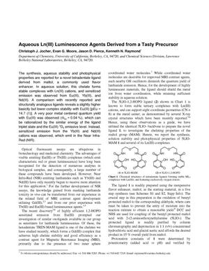 Aqueous Ln(III) Luminescence Agents Derived from a Tasty Precursor