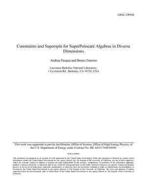 Constraints and Superspin for SuperPoincare Algebras in Diverse Dimensions