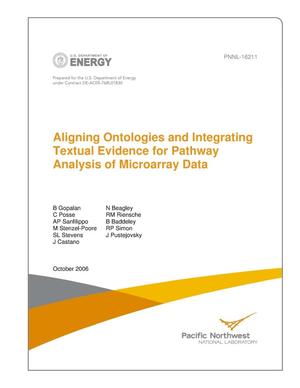 Primary view of object titled 'Aligning ontologies and integrating textual evidence for pathway analysis of microarray data'.