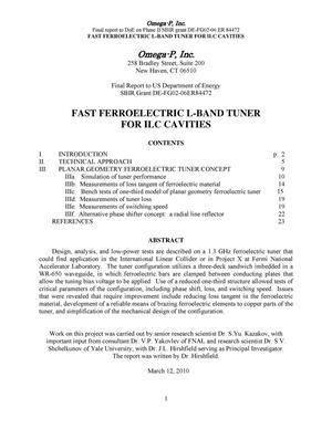 Fast Ferroelectric L-Band Tuner for ILC Cavities