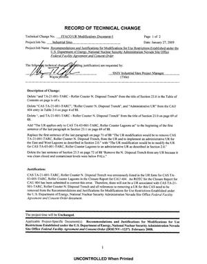 Primary view of object titled 'Recommendations and Justifications for Modifications for Use Restrictions Established under the U.S. Department of Energy, National Nuclear Security Administration Nevada Site Office Federal Facility Agreement and Consent Order with ROTC 1, Revision No. 0'.