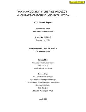 Yakima/Klickitat Fisheries Project - Klickitat Monitoring and Evaluation, 2007 Annual Report.
