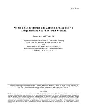 Monopole Condensation and Confining Phase of N=1 Gauge Theories Via M Theory Fivebrane