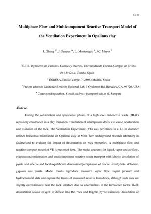 Multiphase flow and multicomponent reactive transport model of the ventilation experiment in Opalinus clay