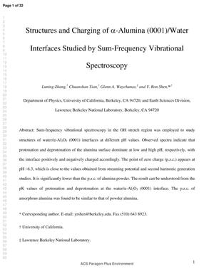 Structures and Charging of Alpha-Alumina (0001)/ Water Interfaces Studies by Sum-Frequency Vibrational Spectroscopy