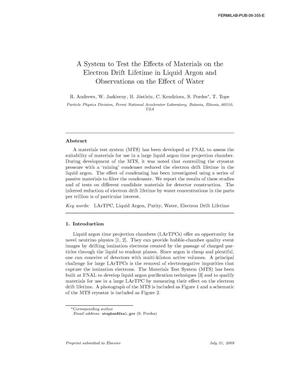 A system to test the effects of materials on the electron drift lifetime in liquid argon and observations on the effect of water
