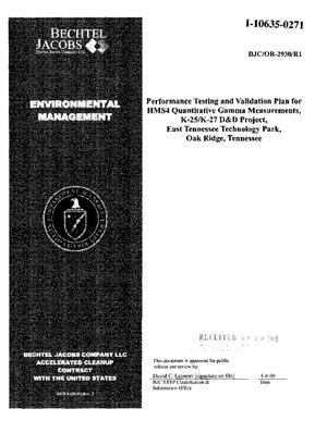 Performance Testing and Validation Plan for HMS4 Quantitative Gamma Measurements, K-25/K-27 D&D Project, East Tennessee Technology Park, Oak Ridge, Tennessee