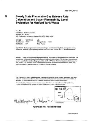 Steady-State Flammable Gas Release Rate Calculation and Lower Flammability Level Evaluation for Hanford Tank Waste