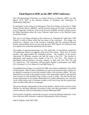 Final report to DOE on the 2007 APiP Conference