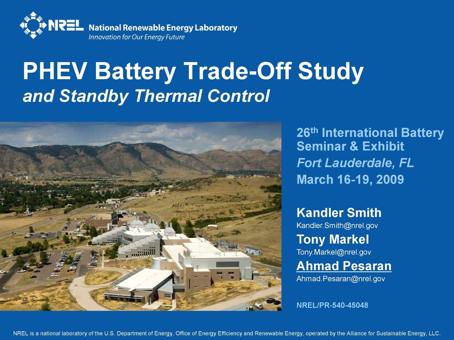 PHEV Battery TradeOff Study and Standby Thermal Contro UNT Digital