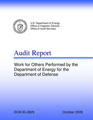 Audit Report on "Work for Others Performed by the Department of Energy for the Department of Defense"