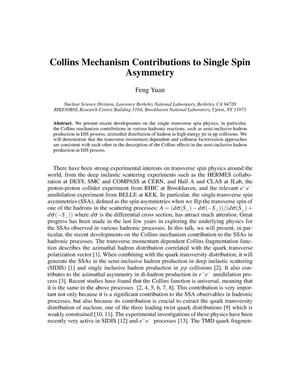 Collins Mechanism Contributions to Single Spin Asymmetry