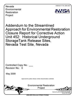 Addendum to the Streamlined Approach for Environmental Restoration Closure Report for Corrective Action Unit 452: Historical Underground Storage Tank Release Sites, Nevada Test Site, Nevada, Revision 0