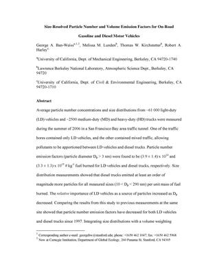 Size-Resolved Particle Number and Volume Emission Factors for On-Road Gasoline and Diesel Motor Vehicles