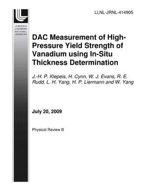 DAC Measurement of High-Pressure Yield Strength of Vanadium using In-Situ Thickness Determination