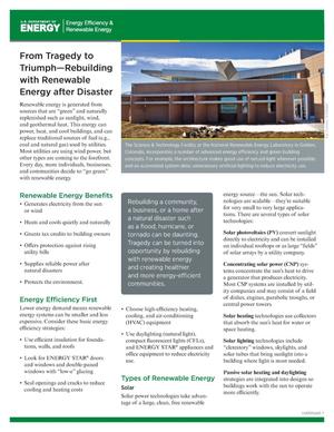 From Tragedy to Triumph - Rebuilding with Renewable Energy after Disaster, EERE (Fact Sheet)