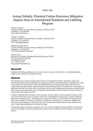 Acting Globally: Potential Carbon Emissions Mitigation Impacts from an International Standards and Labelling Program