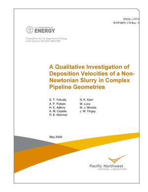 A Qualitative Investigation of Deposition Velocities of a Non-Newtonian Slurry in Complex Pipeline Geometries