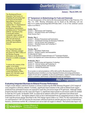 National Bioenergy Center Biochemical Platform Integration Project Quarterly Update, Number 22, January-March 2009