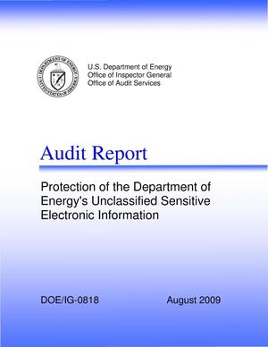 Audit Report on "Protection of the Department of Energy's Unclassified Sensitive Electronic Information"
