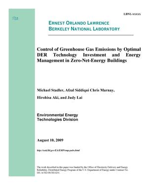 Control of Greenhouse Gas Emissions by Optimal DER Technology Investment and Energy Management in Zero-Net-Energy Buildings