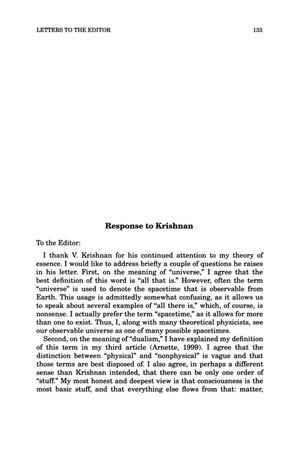 Letter to the Editor: Response to Krishnan