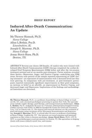 Primary view of object titled 'Brief Report: Induced After-Death Communication: An Update'.