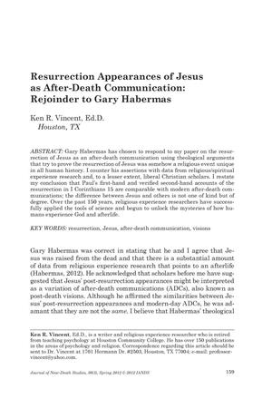 Primary view of object titled 'Resurrection Appearances of Jesus as After-Death Communication: Rejoinder to Gary Habermas'.