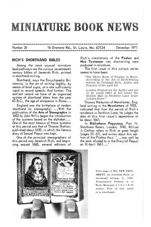 Miniature Book News, Number 26, December 1971