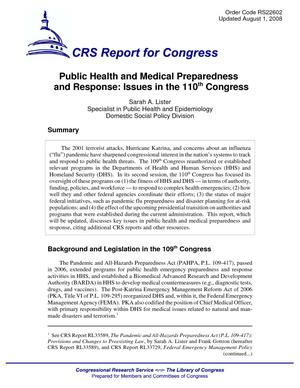 Public Health and Medical Preparedness and Response: Issues in the 110th Congress
