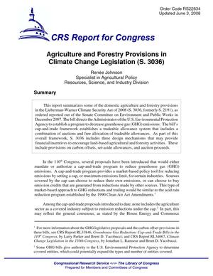 Agriculture and Forestry Provisions in Climate Change Legislation (S. 3036)