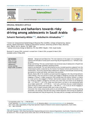 Attitudes and Behaviors Towards Risky Driving Among Adolescents in Saudi Arabia
