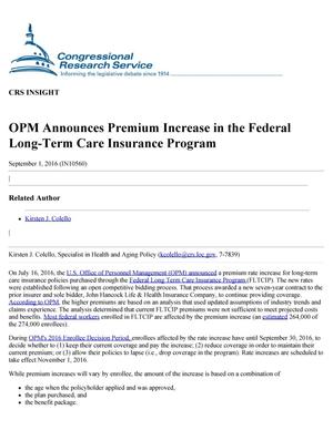 OPM Announces Premium Increase in the Federal Long-Term Care Insurance Program
