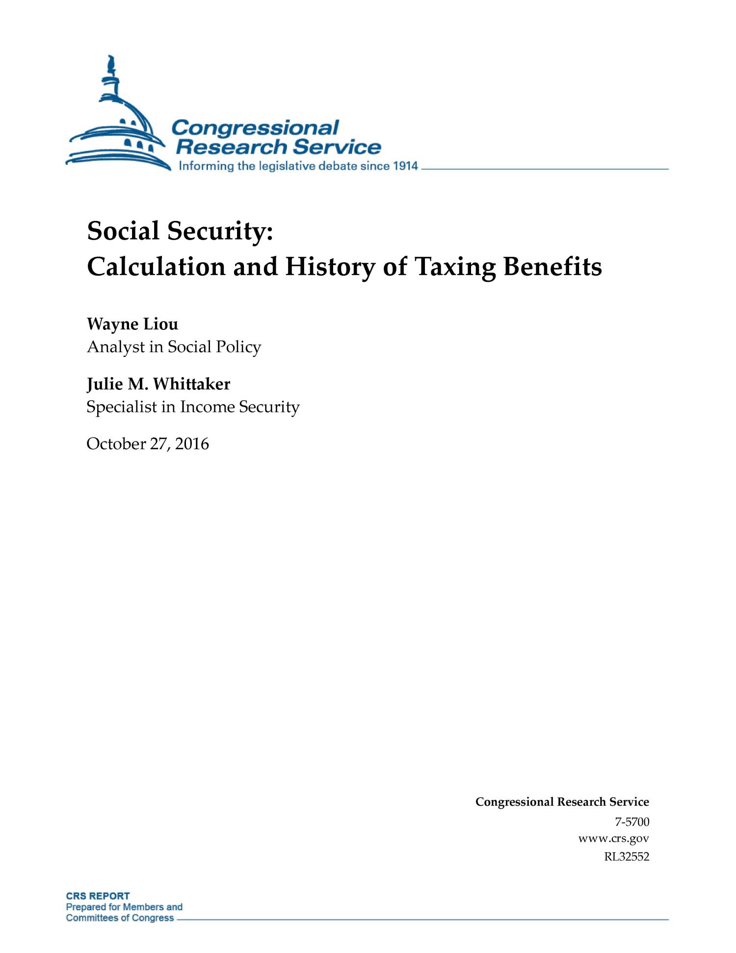 Social Security Calculation and History of Taxing Benefits UNT