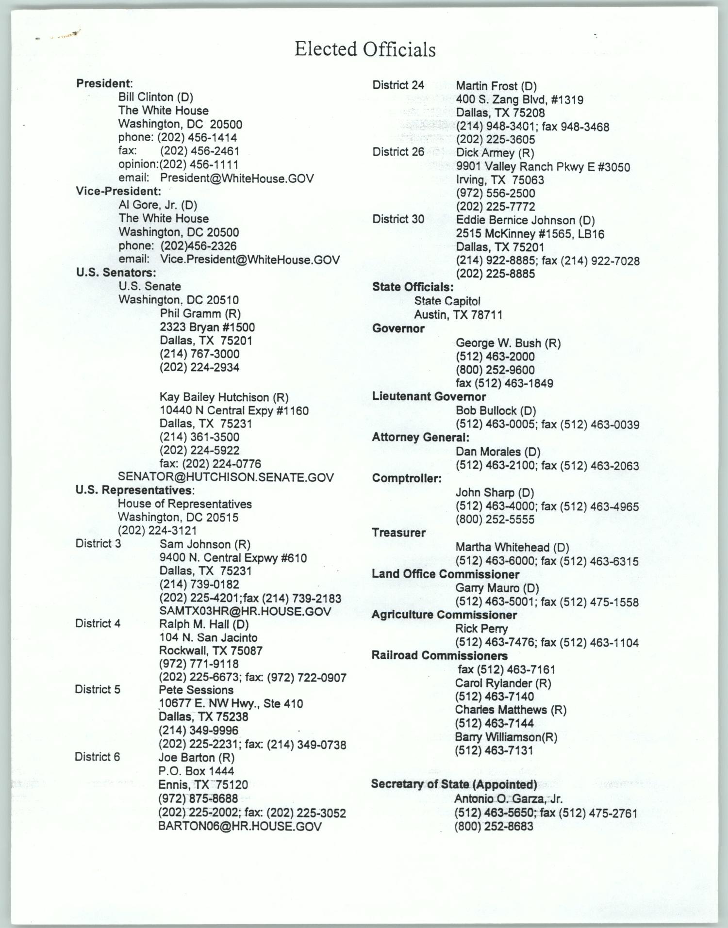 List Of Us Elected Officials As Of Early 1990s Unt Digital Library