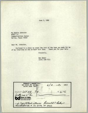 [Letter from Don Baker to Debbie Johnson of W.F.F.A. T.V.]
