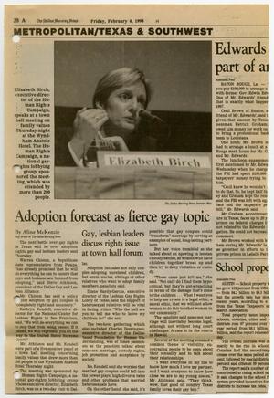 [Clipping: Adoption forecast as fierce gay topic]