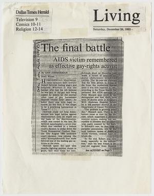 [Dallas Times Herald clipping: The final battle; AIDS victim remembered as effective gay-rights activist]
