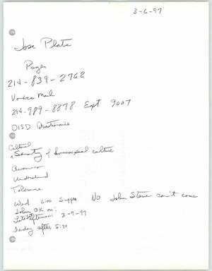 [Handwritten contact information for Jose Plata]