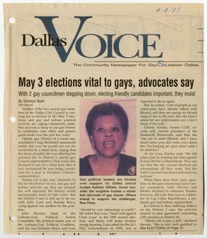 [Clipping: May 3 elections vital to gays, advocates say]