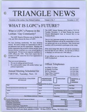 Triangle News, Newsletter of the Lesbian / Gay Political Coalition, Vol. 5, No. 7, November 4, 1997