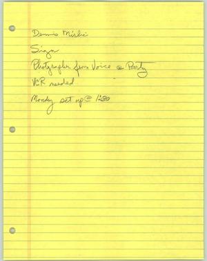Primary view of object titled '[Handwritten notes about a photographer from the Dallas Voice]'.
